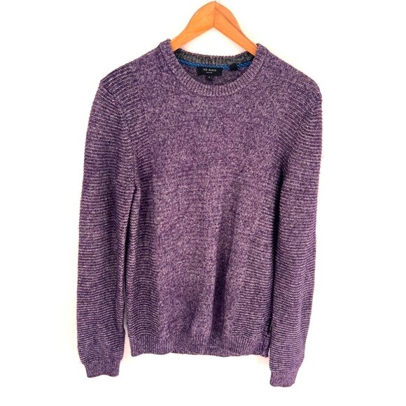 Ted Baker Mens Debut Sweater Purple 3 US Medium Cotton Blend Pullover Jumper - Picture 1 of 8